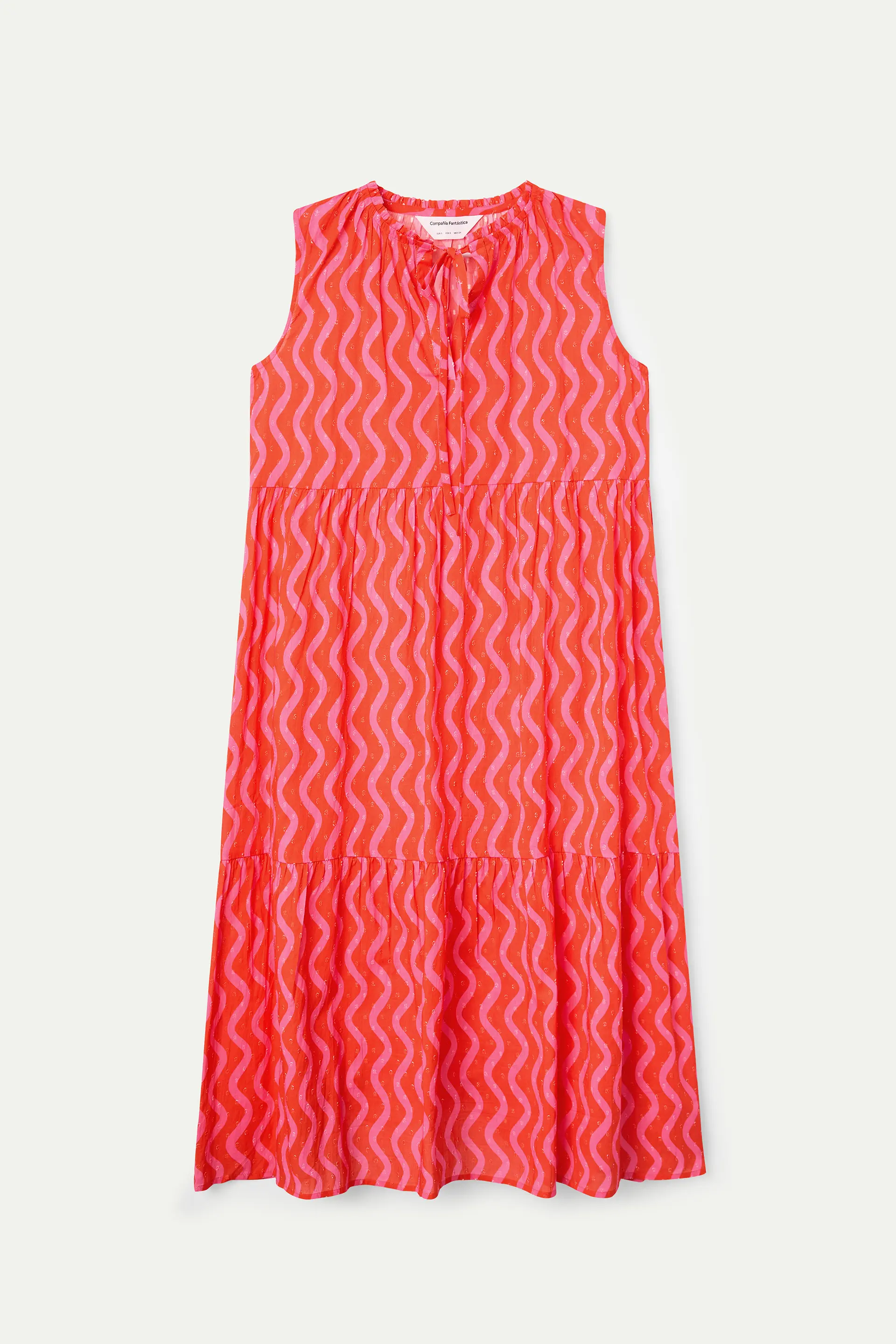 Vestido largo playero con estampado Wave Red & Pink - Image 2