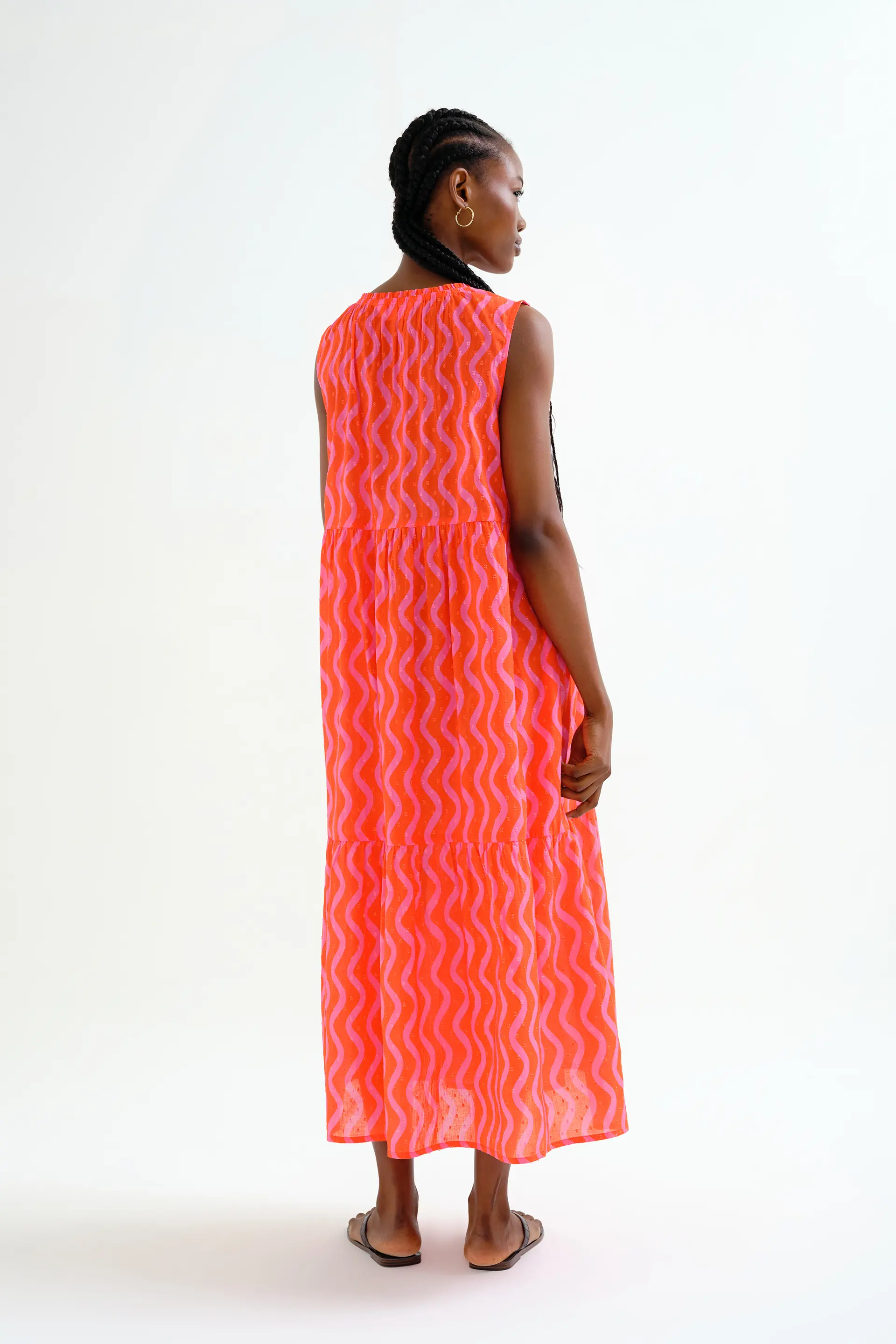 Vestido largo playero con estampado Wave Red & Pink - Image 3