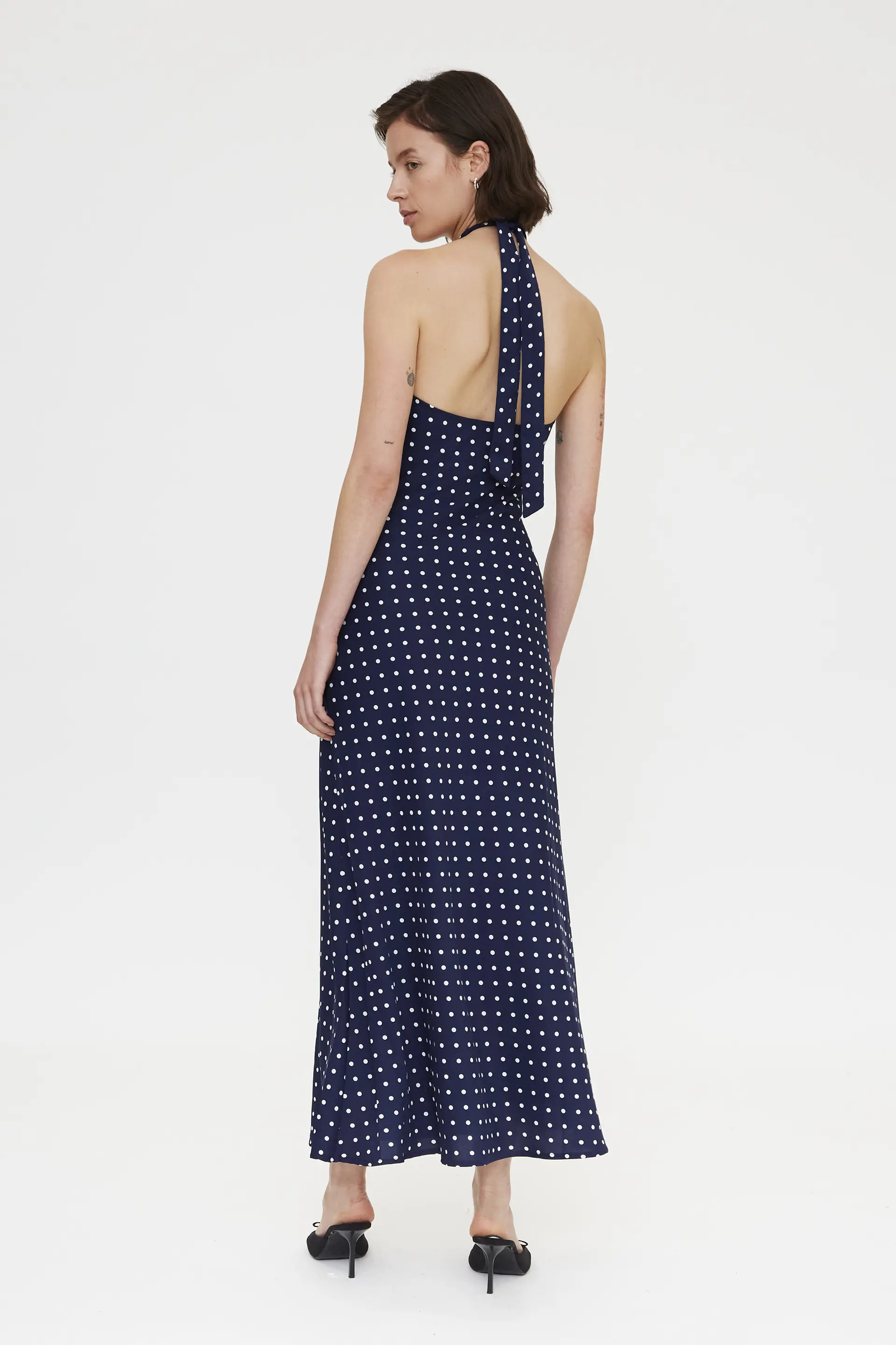 Vestido midi con estampado mini dots azul marino - Image 3