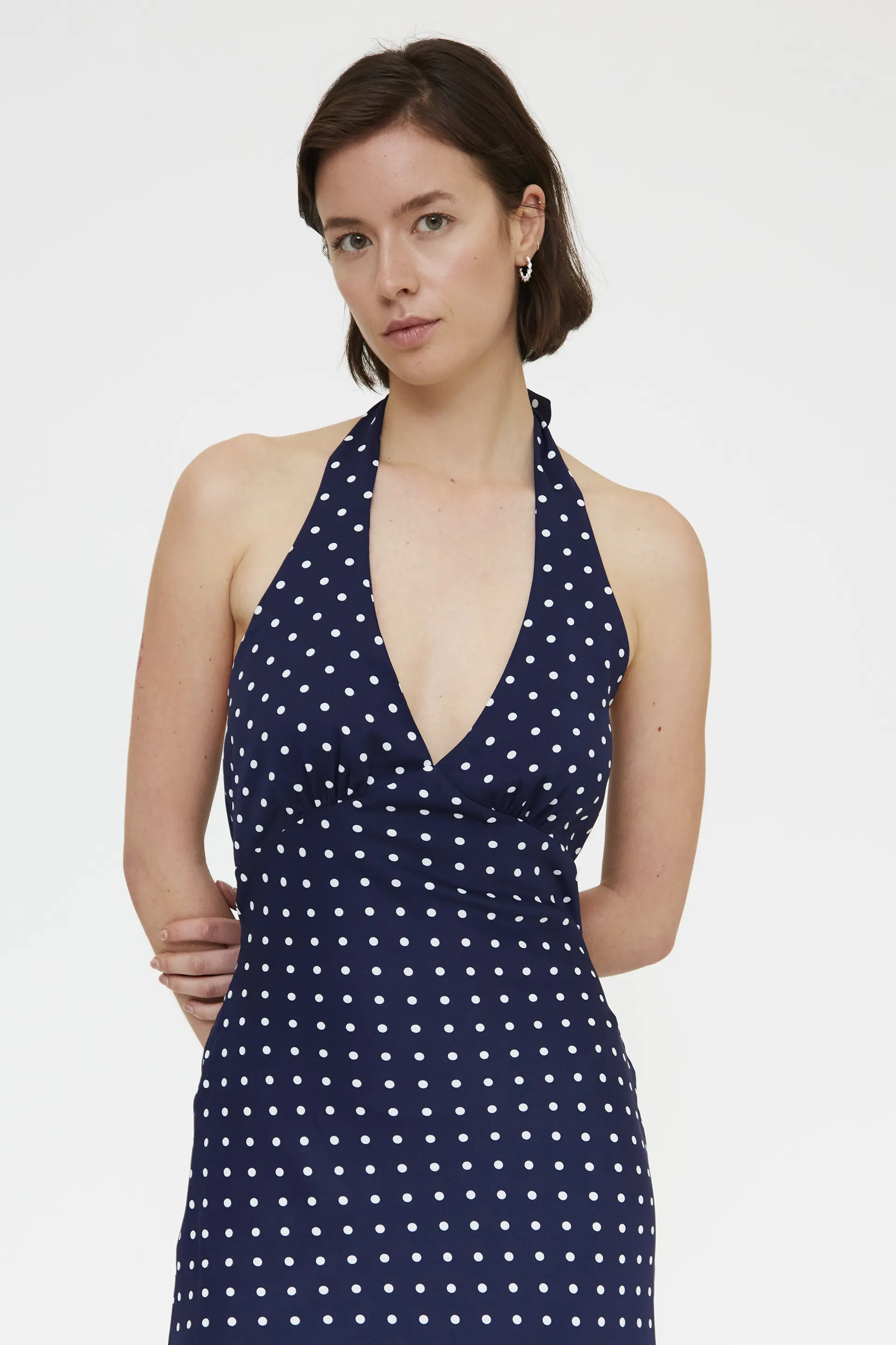Vestido midi con estampado mini dots azul marino - Image 4