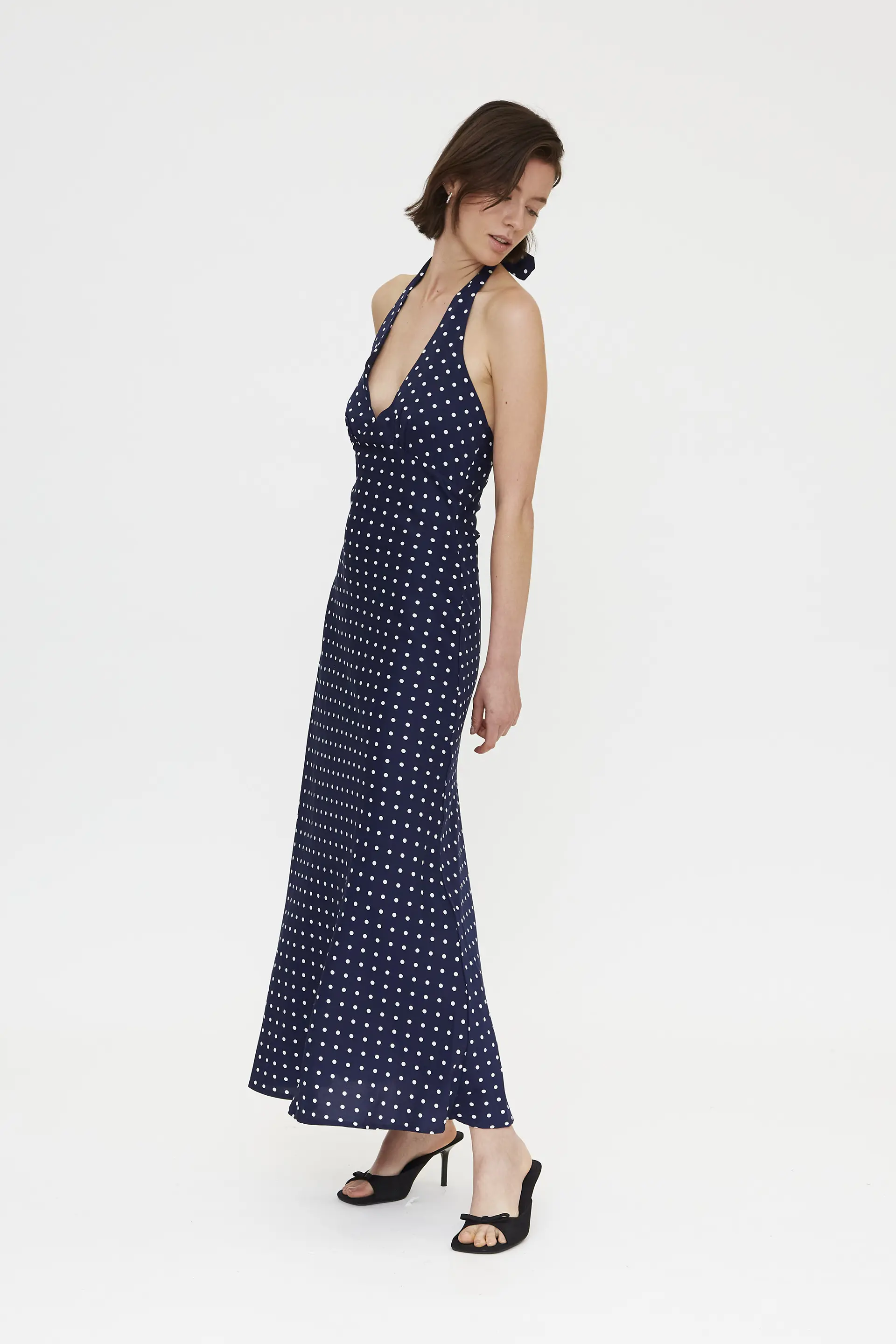Vestido midi con estampado mini dots azul marino - Image 5