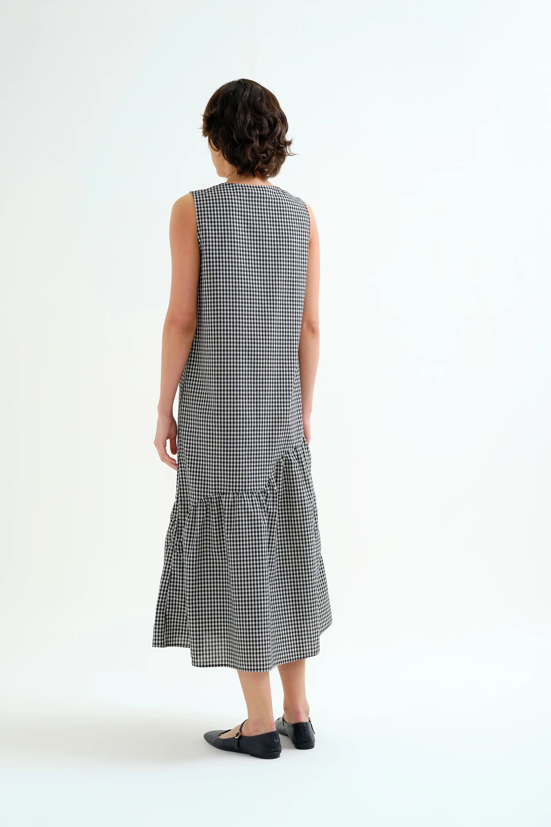 Vestido midi cuadros vichy negro - Image 3
